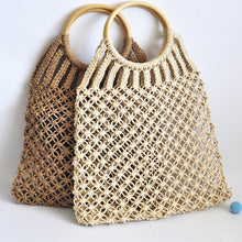 Load image into Gallery viewer, Hand-knitted Hollow Handbag Round Wooden