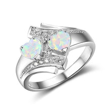 Load image into Gallery viewer, Moonstone Blue Heart Fire Opal Ring